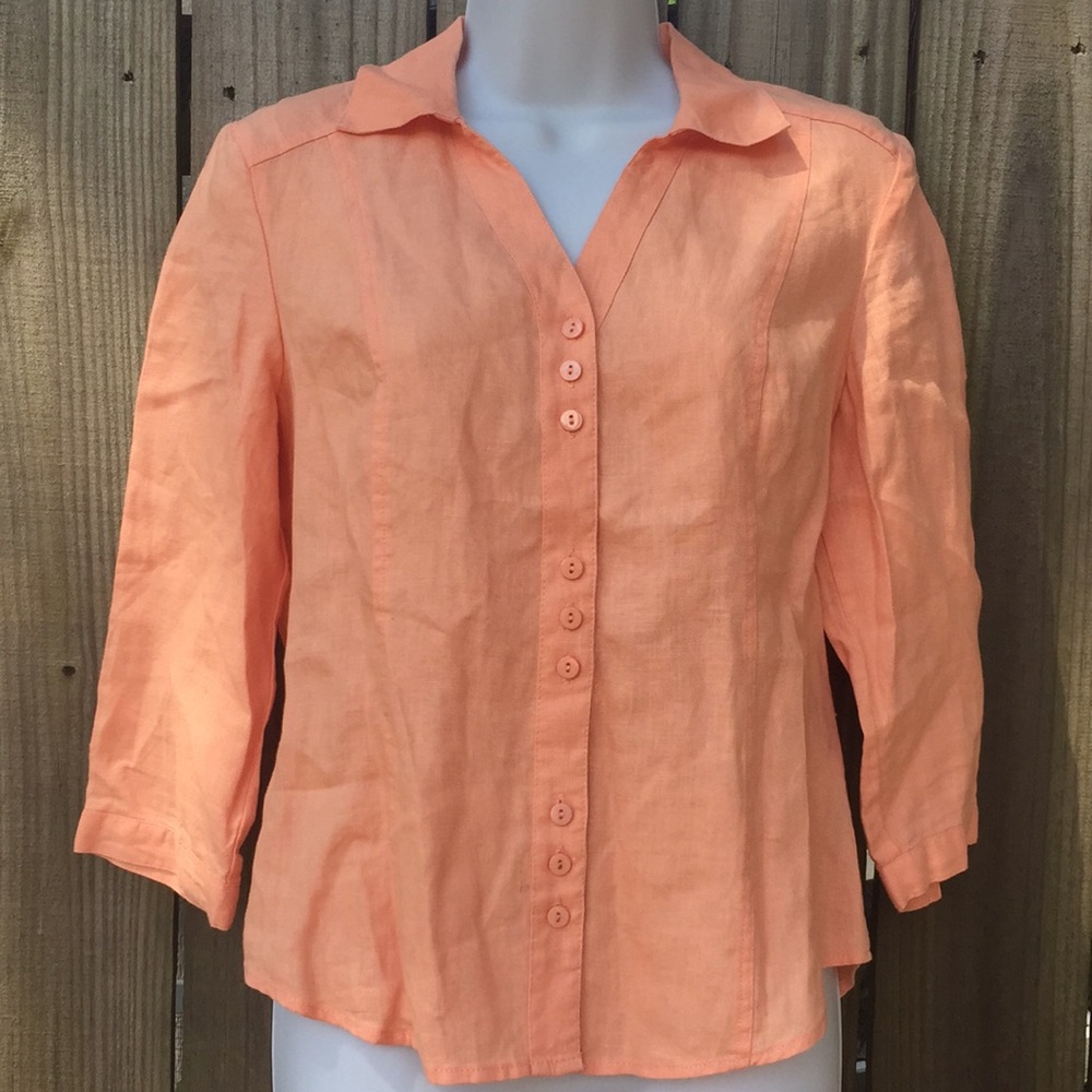 100% Linen Peach blouse size petite medium